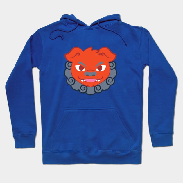 Red Komainu Lion Dog Hoodie by kaeru